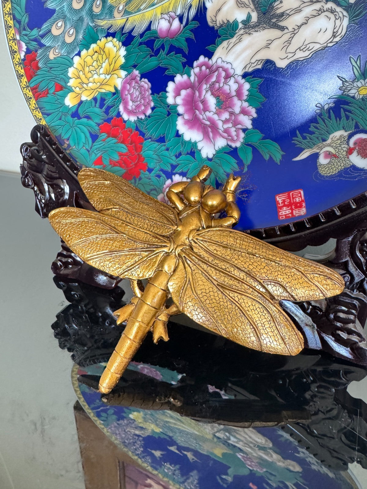 Golden Dragonfly Wall Decor – Textured Resin Insect Sculpture, 5” Hanging Art