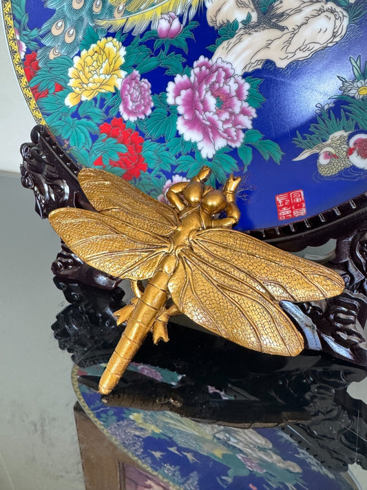 Golden Dragonfly Wall Decor – Textured Resin Insect Sculpture, 5” Hanging Art