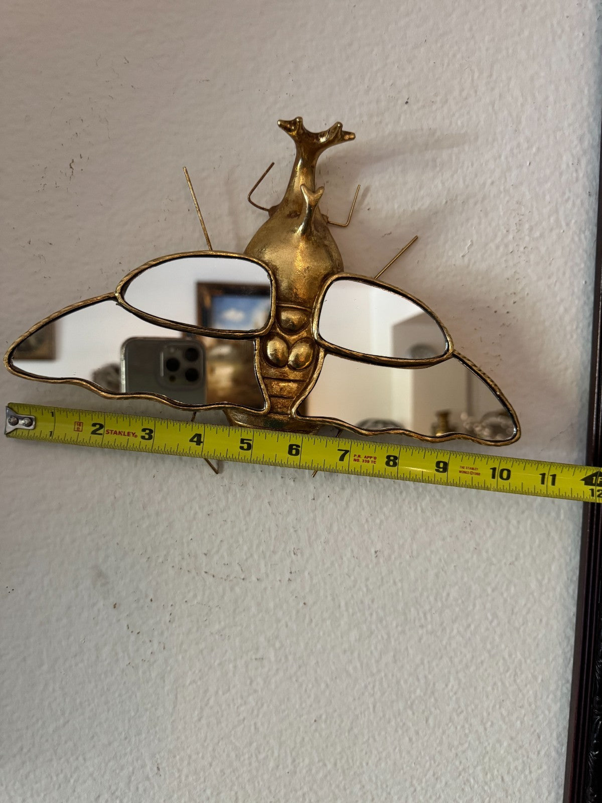 Resin Insect Wall Mirror – Beetle Bug Design with Mirrored Wings, 10”x7”,