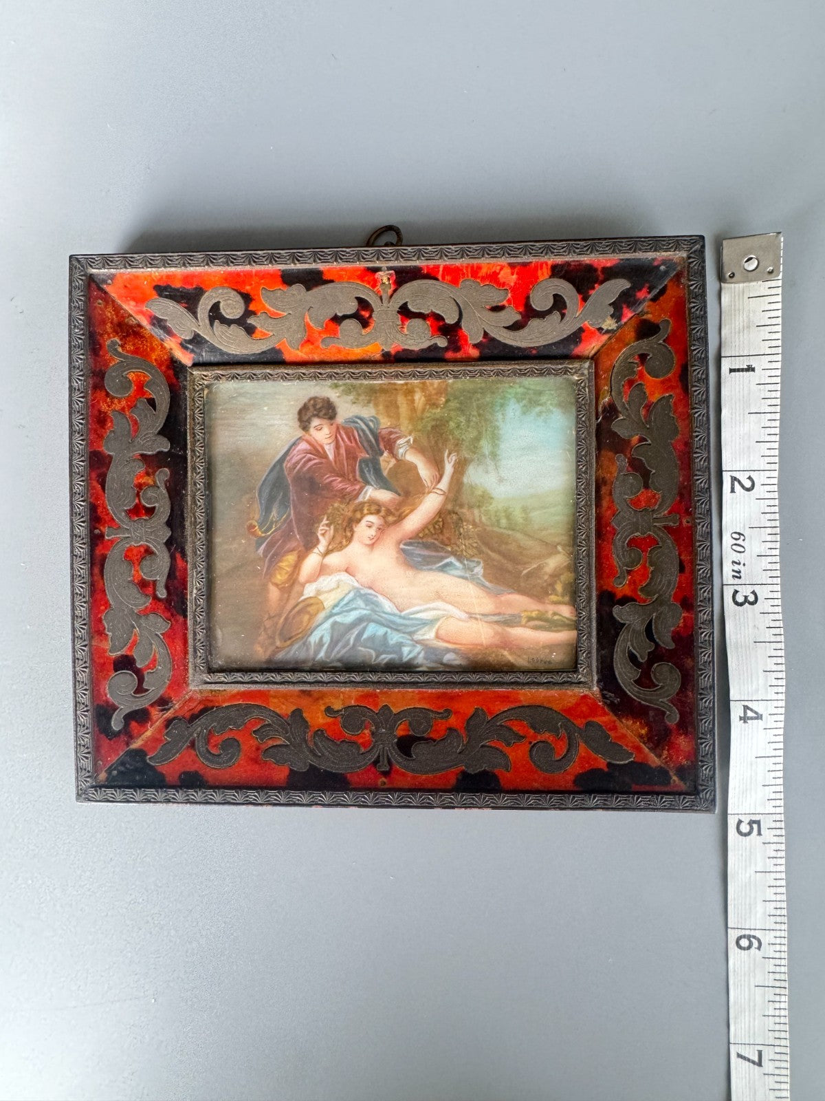 Antique Hand-Painted Miniature Portrait on Porcelain Signed Lebron 5.5x5