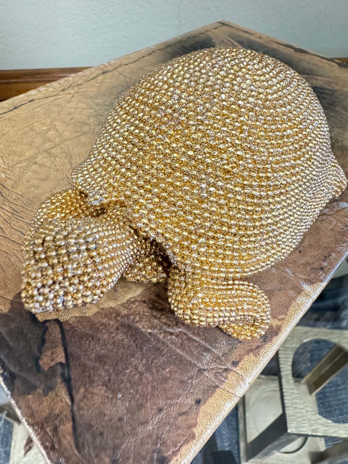 Gold Rhinestone Sea Turtle Figurine – Sparkling Resin Coastal Home Décor (5”)