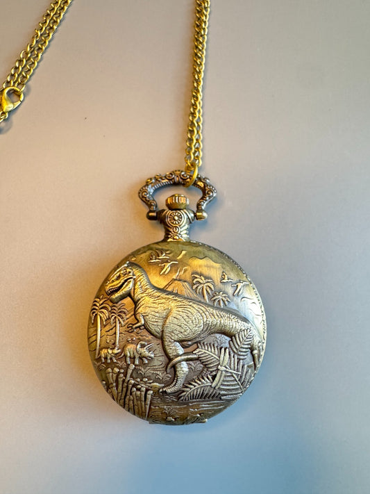 Bronze Dinosaur Embossed Pocket Watch. With Chain.Unisex . Gift and Souvenir