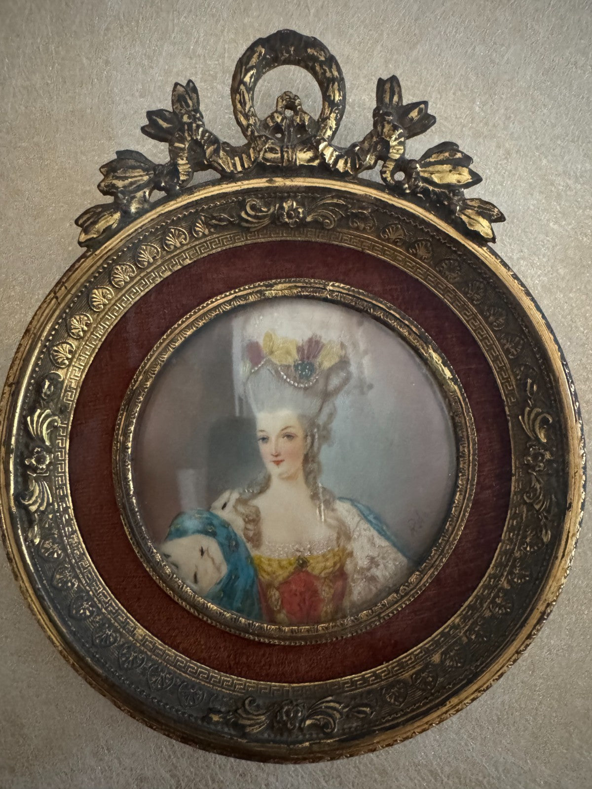 Framed Porcelain Miniatures of Marie Antoinette & Napoleon Bonaparte Early 19 Ce