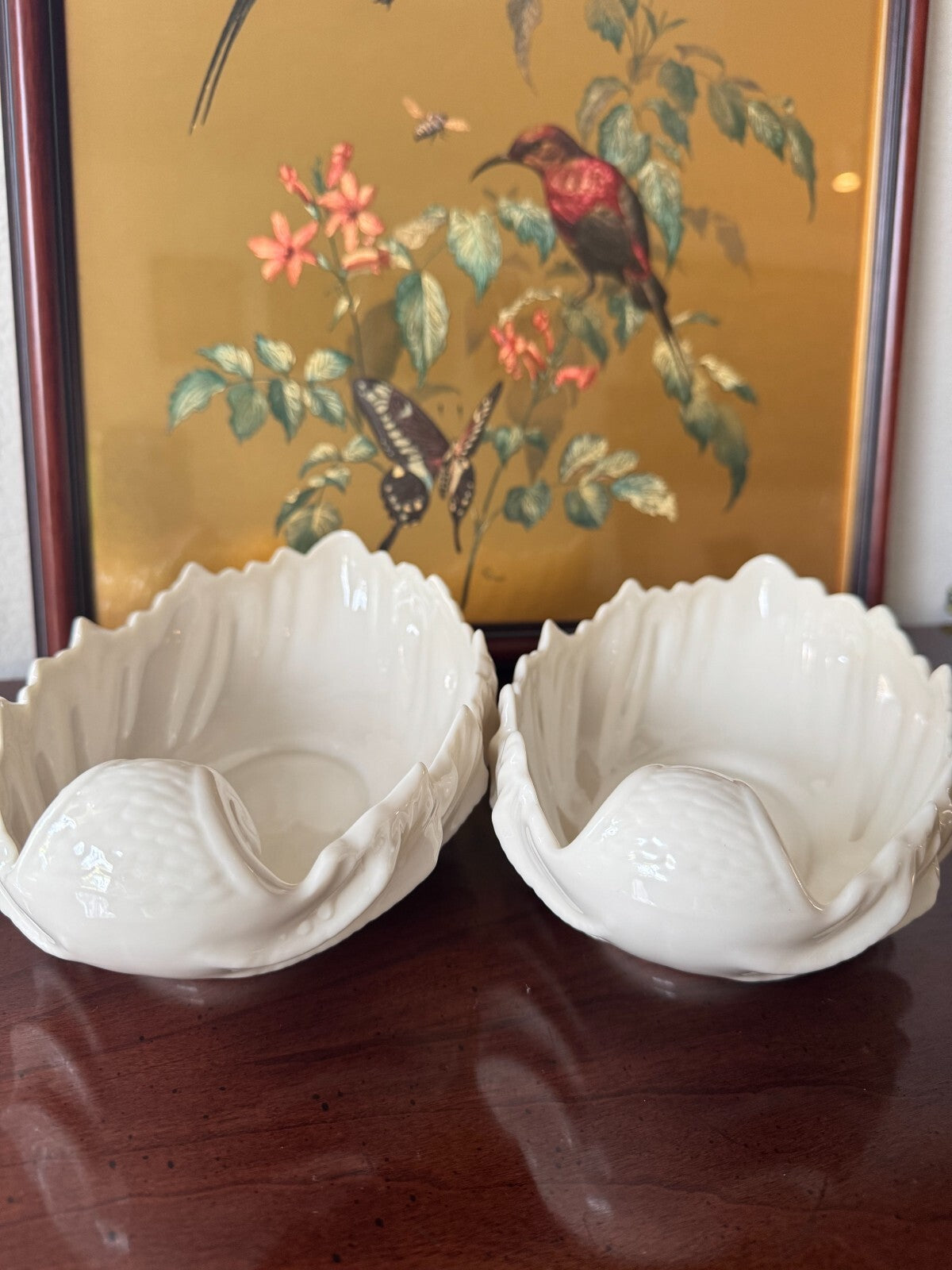 Lenox Swan Leaf Bowl Set of 2 – Ivory Porcelain  8” Serving Dishes – Made in USA