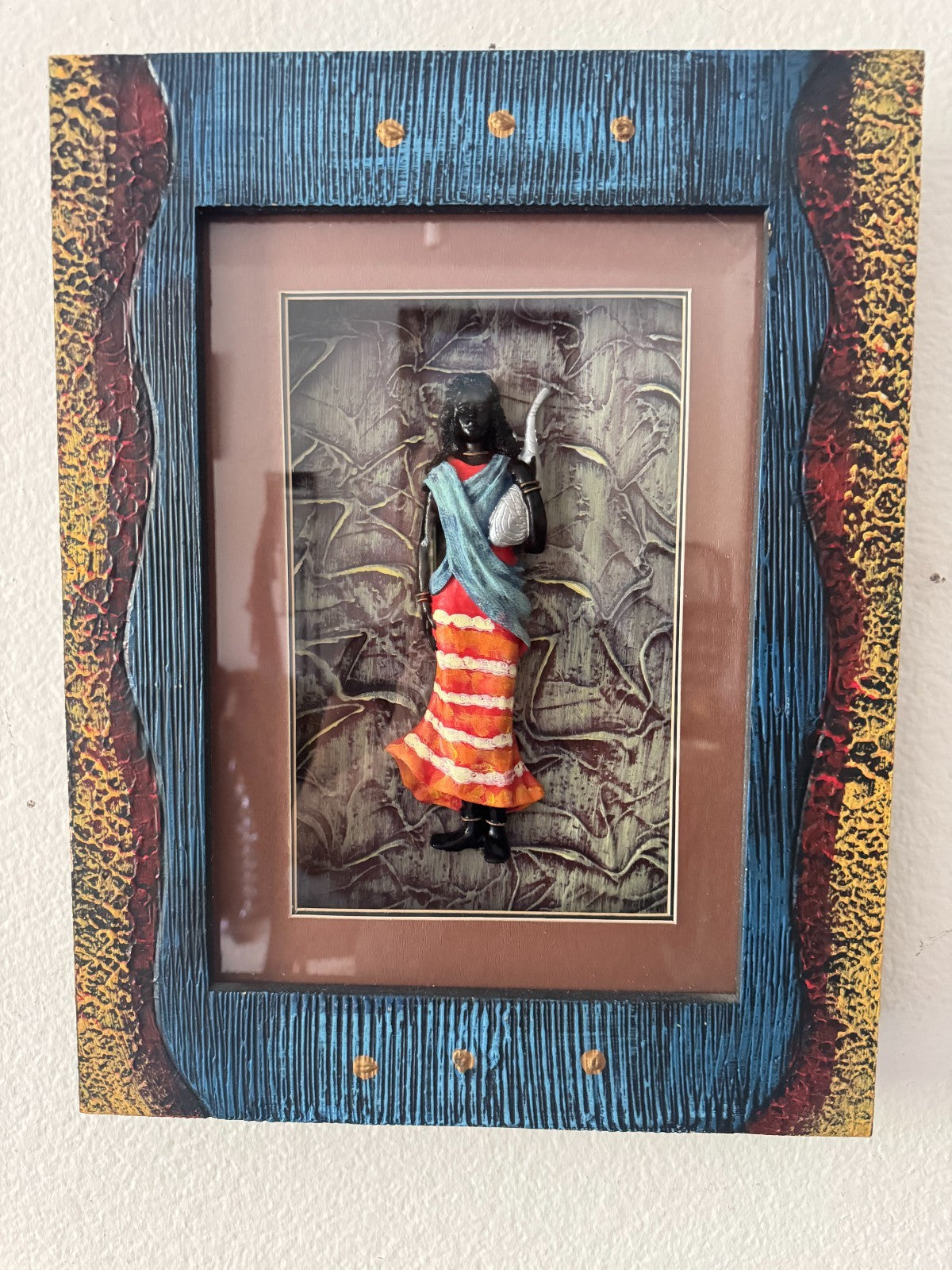 Framed 3D African Wall Art – Woman in Traditional Dress – Mixed Media Shadow Box