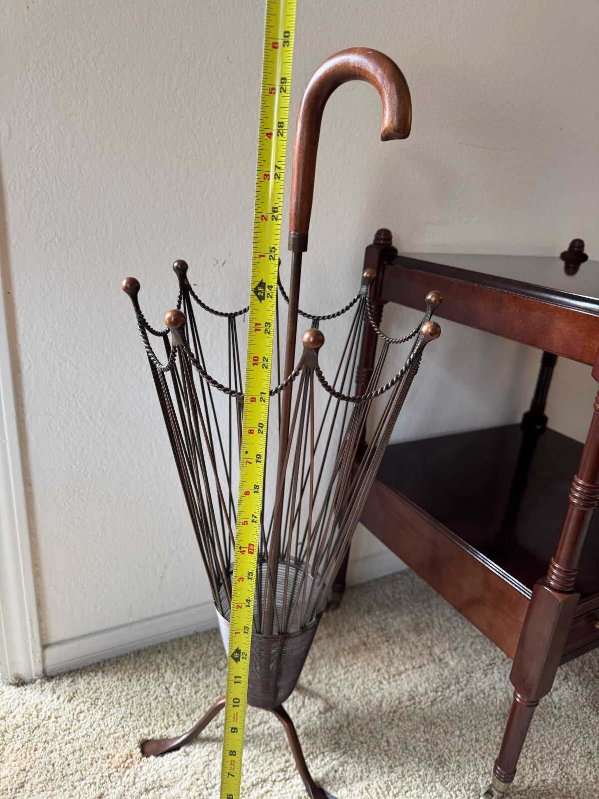 Umbrella Stand Hollywood Regency Style Wire&Metal Bronzed Finish