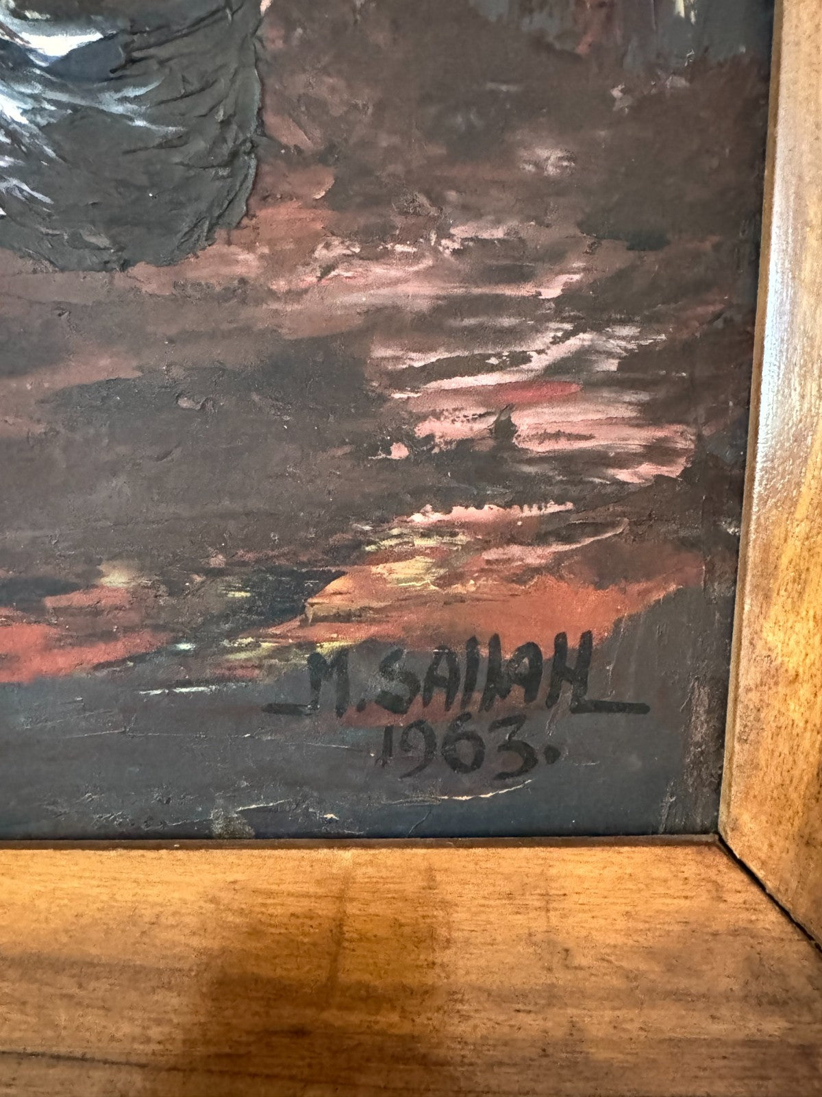 Vintage African Tribal Interior Painting Signed M. Sallah 1963 – Framed 21”x27”