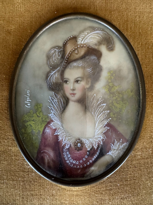 Antique Miniature Portrait Painting Signed Calzolari Framed 19th Century
