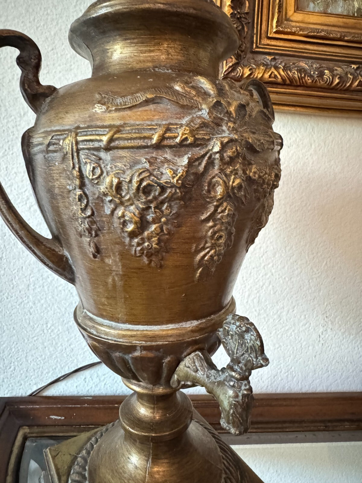 Vintage Bronze-Style Samovar Table Lamp with Spigot & Shade – 35” Tall