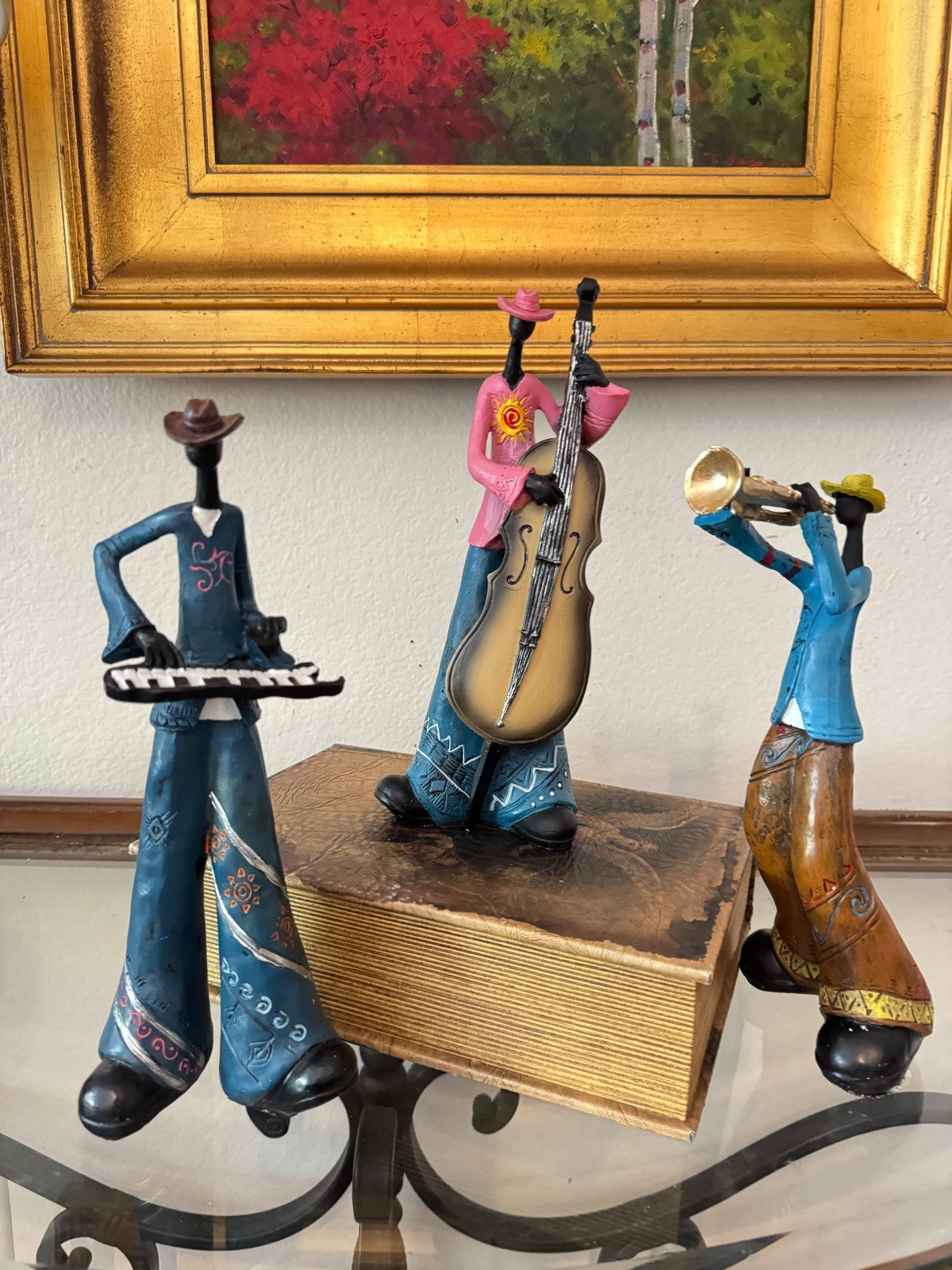 Colorful Resin Jazz Musician Figurines  Set of 3 Keyboard, Tall -10