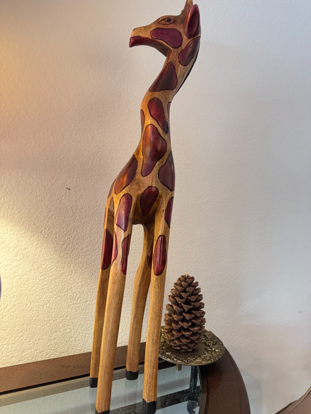 Hand-Carved Wooden Giraffe Sculpture  22 inchesTall African Tribal Art Decor,