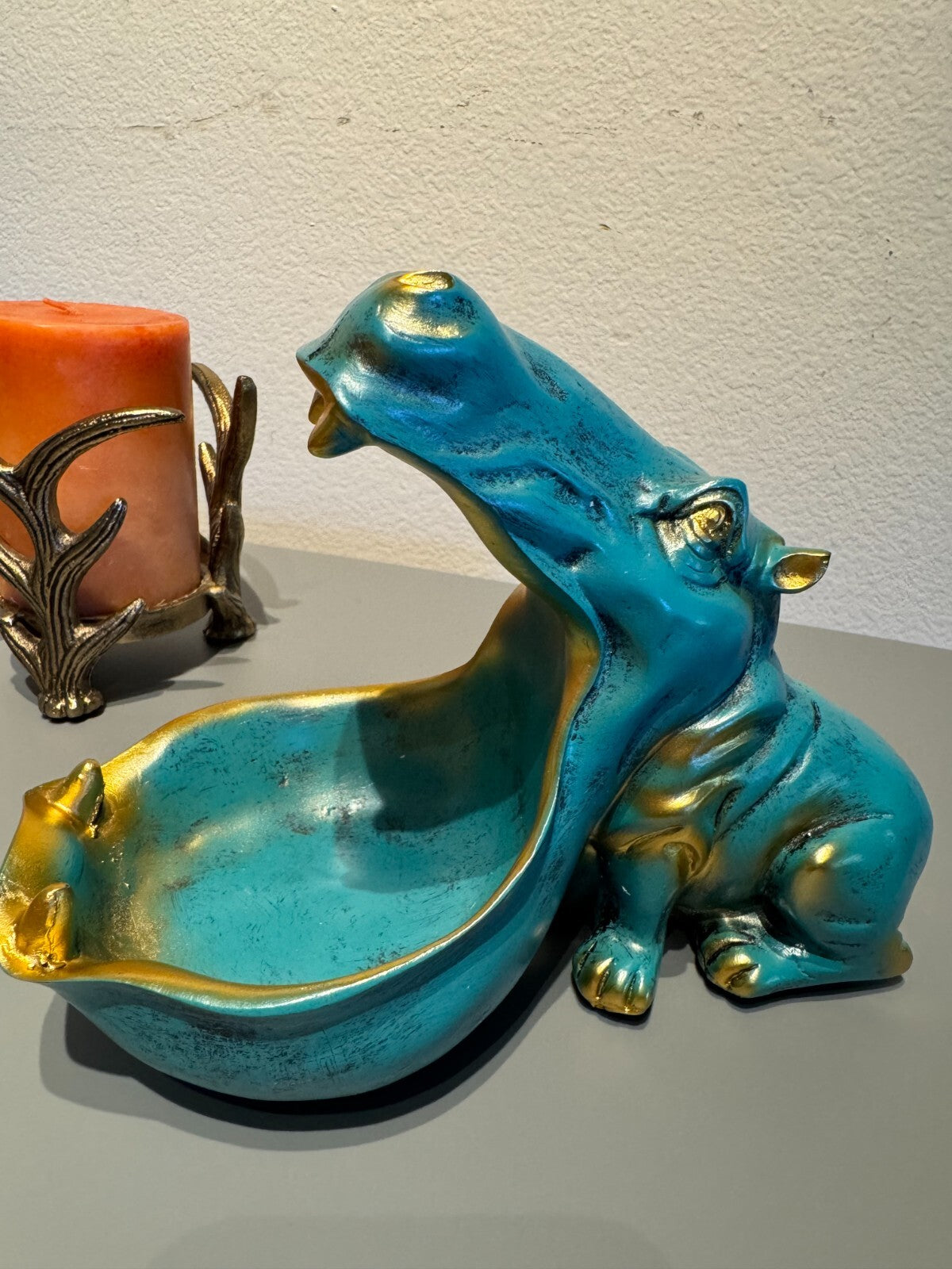 Turquoise  Hippo Decorative Storage Tray - Stylish Home Decor Accessory for Key