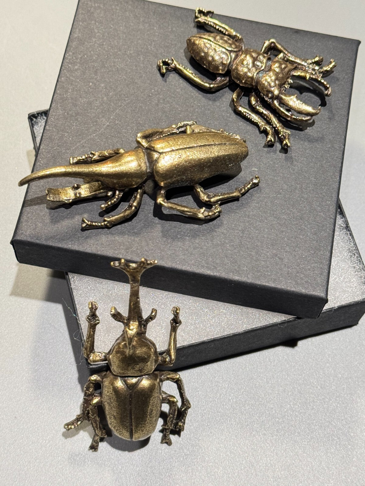 3 pcs Exquisite Brass Beetle Mini Statue. Home Decor . Gift Box Include