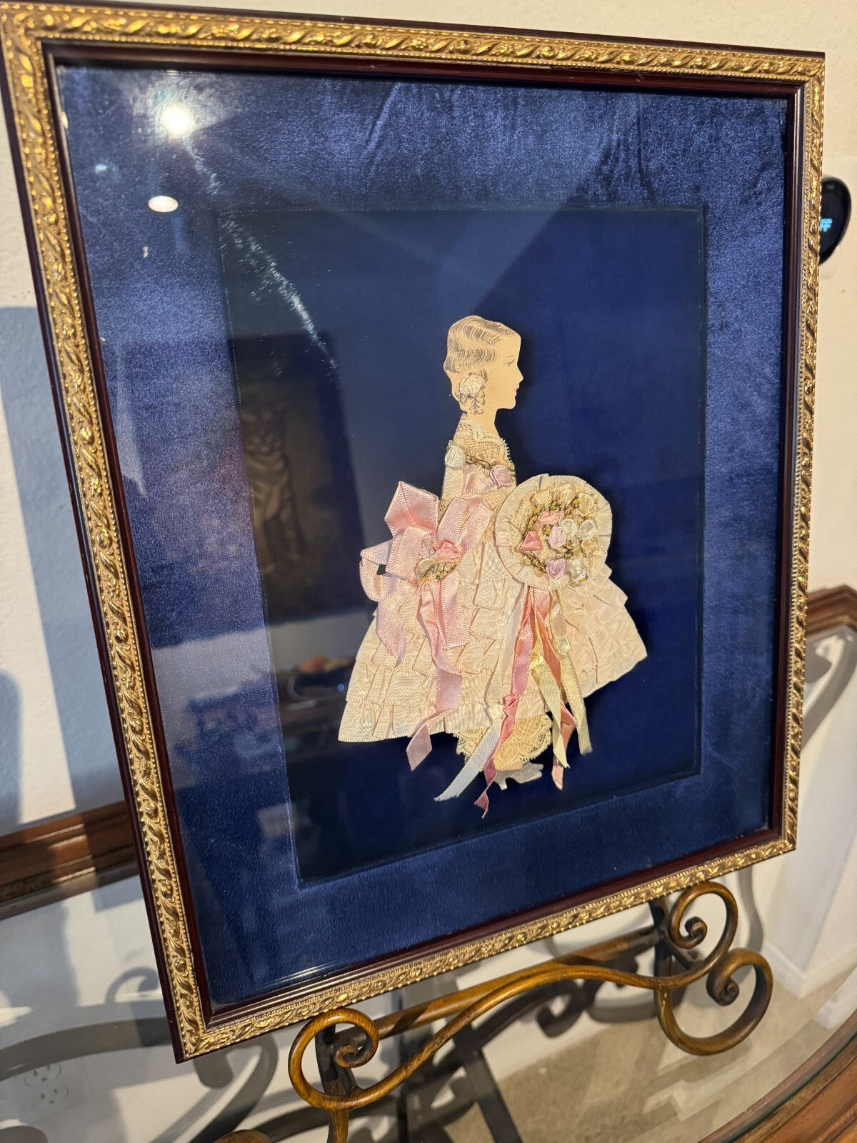 Vintage 3D Framed Art of Victorian Girl in Fabric Dress – 15”x12”