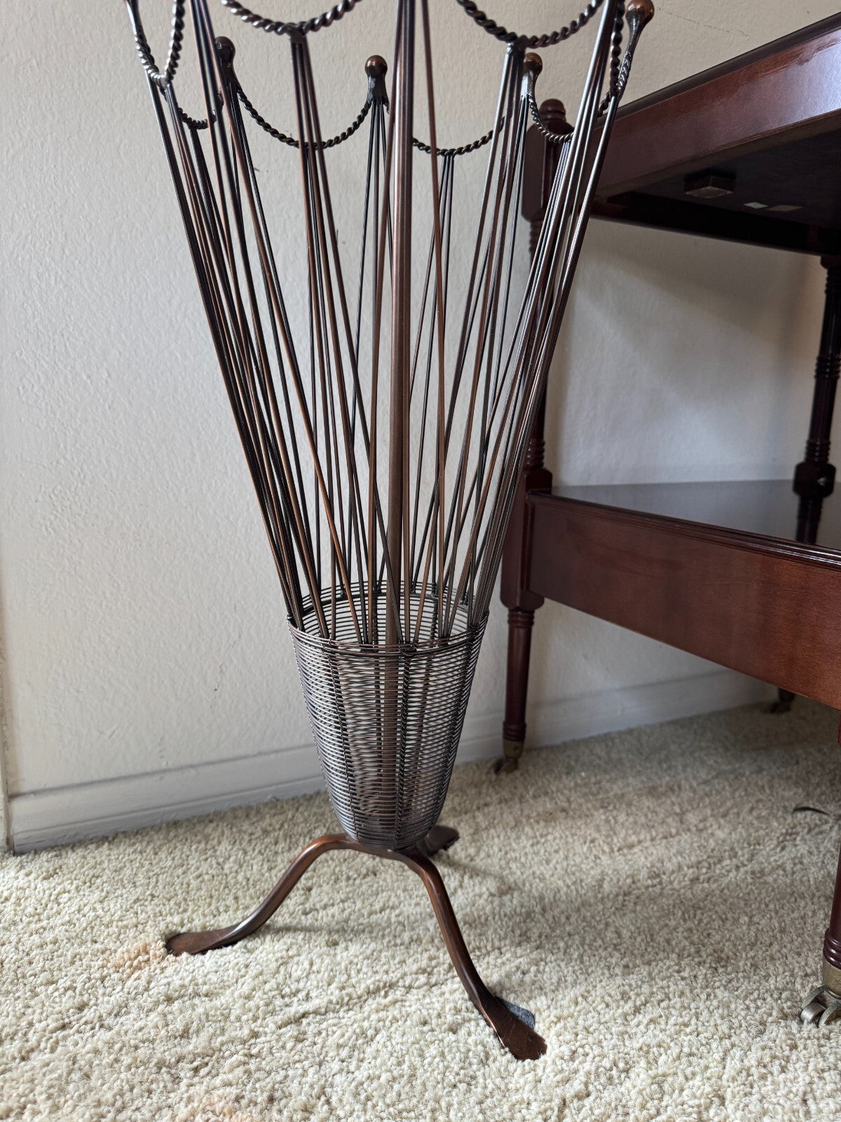 Umbrella Stand Hollywood Regency Style Wire&Metal Bronzed Finish