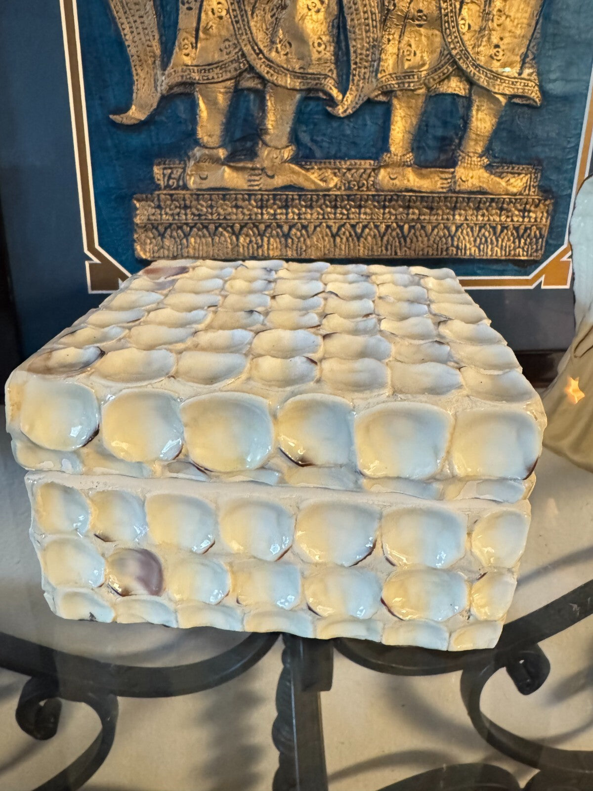 Decorative Square Shell Mosaic Jewelry Box – 6.5”x6.5” Coastal Style