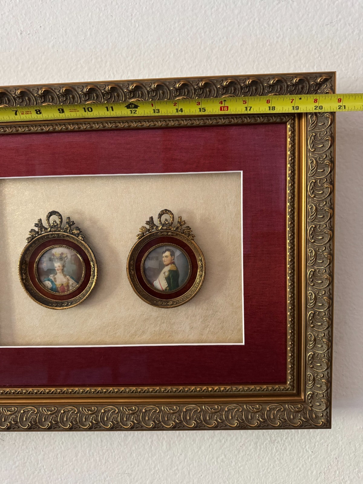 Framed Porcelain Miniatures of Marie Antoinette & Napoleon Bonaparte Early 19 Ce