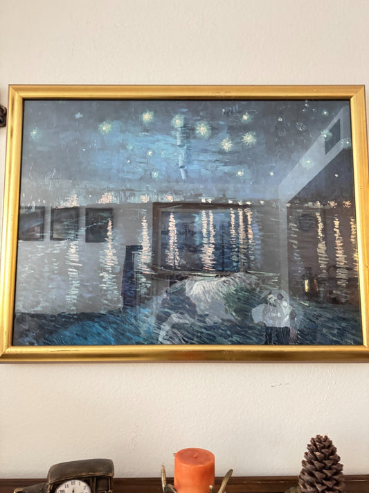 Vincent Van Gogh's ''Starry Night Over the Rhone''Print Gold Frame  33''x25''