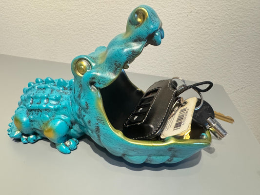 Turquoise and Gold Crocodile Storage Bowl - Unique Candy Dish or Key Holder