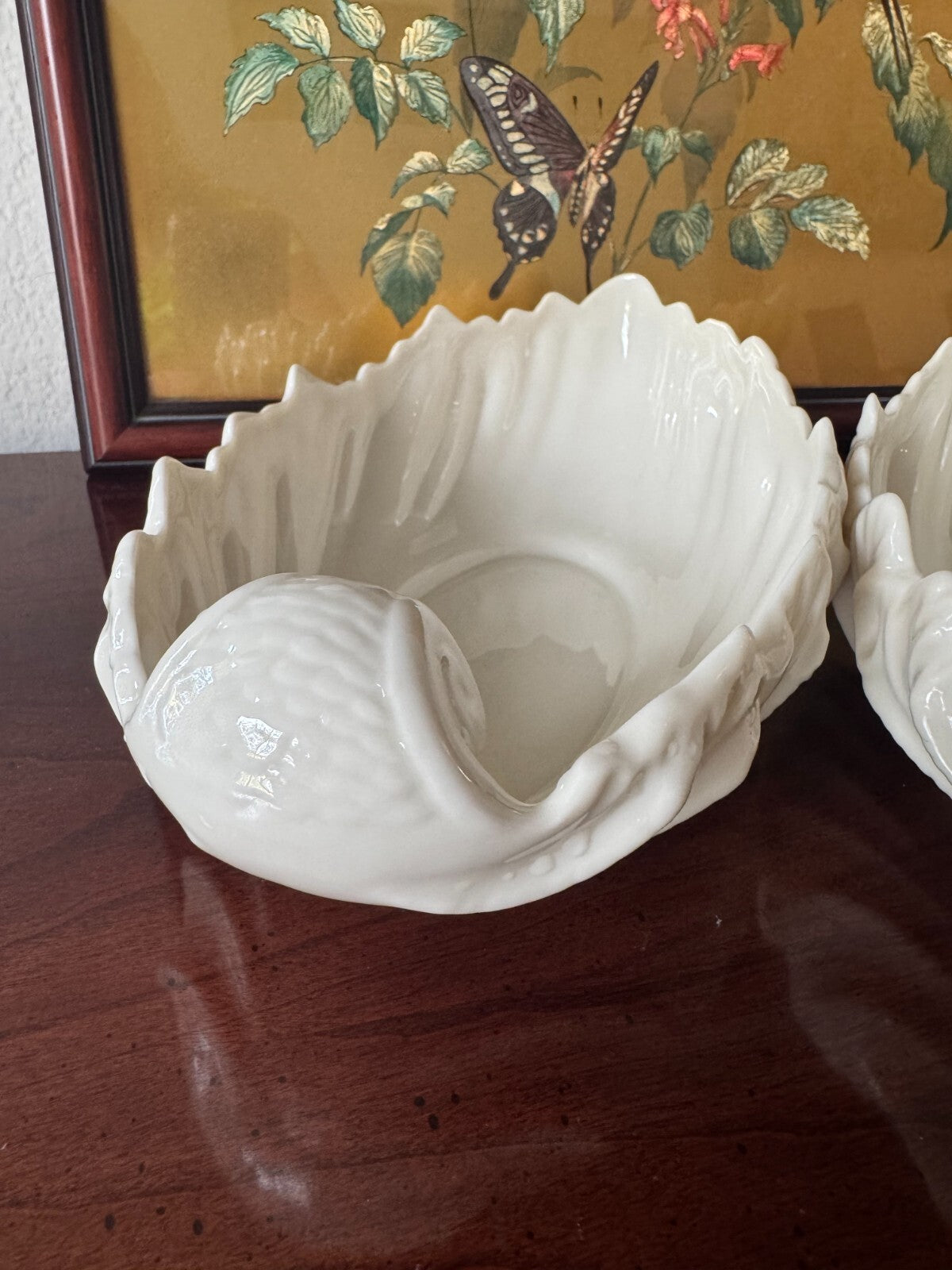 Lenox Swan Leaf Bowl Set of 2 – Ivory Porcelain  8” Serving Dishes – Made in USA