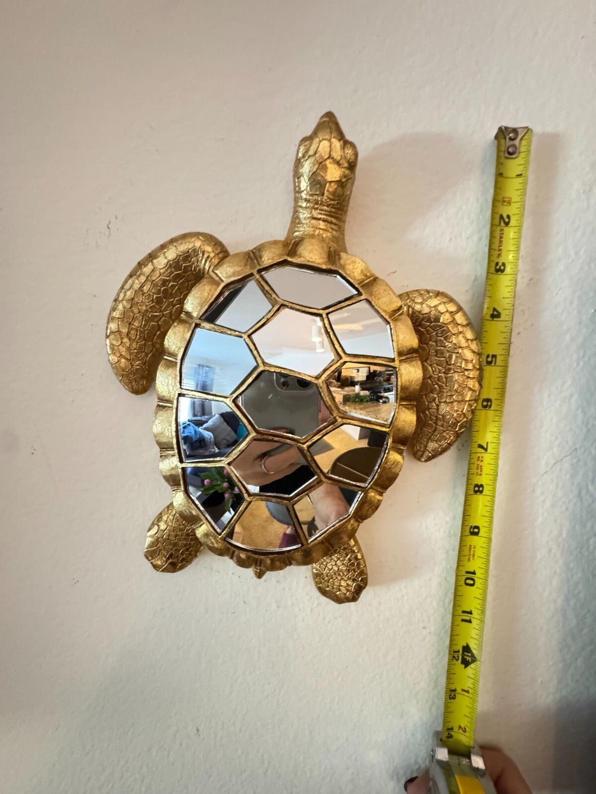 Gold Resin  Sculpture Turtle Wall Mirror – 12” Decorative Hanging Sea Turtle