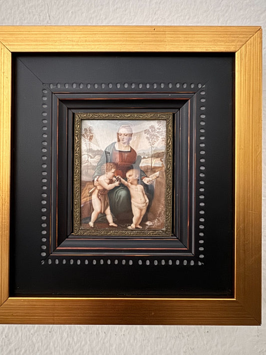 Antique Miniature Religious Painting “Madonna and Child with St. John” Gold Fram