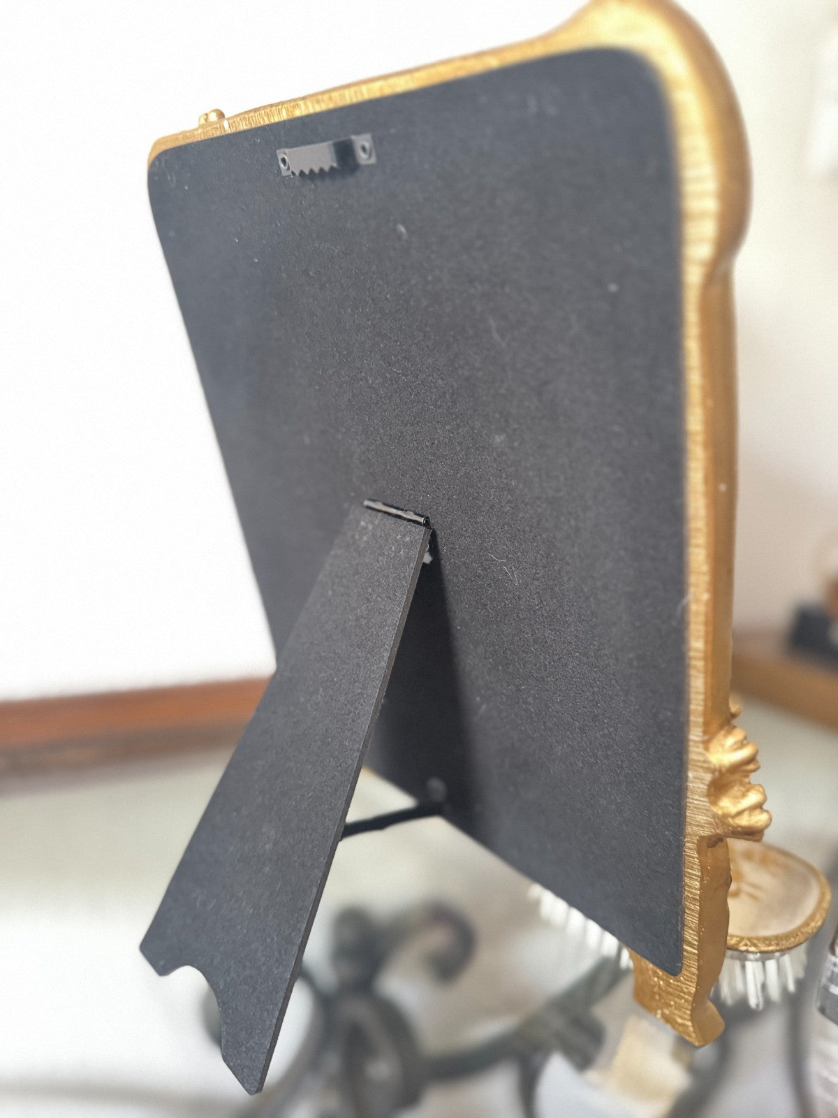 Art Nouveau Style Gold Resin Vanity Mirror – Woman & Floral Frame – 8” x 11”