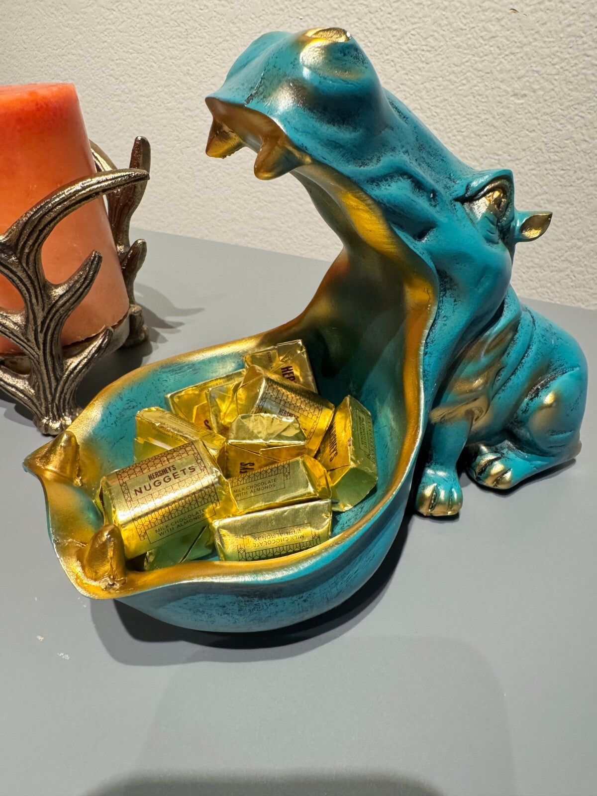 Turquoise  Hippo Decorative Storage Tray - Stylish Home Decor Accessory for Key