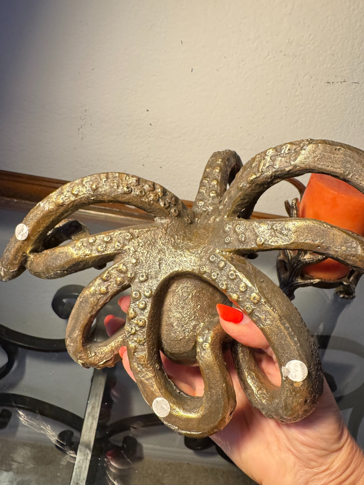 Bronze Finish Resin Octopus Figurine – 7” Nautical Coastal Decor Statue