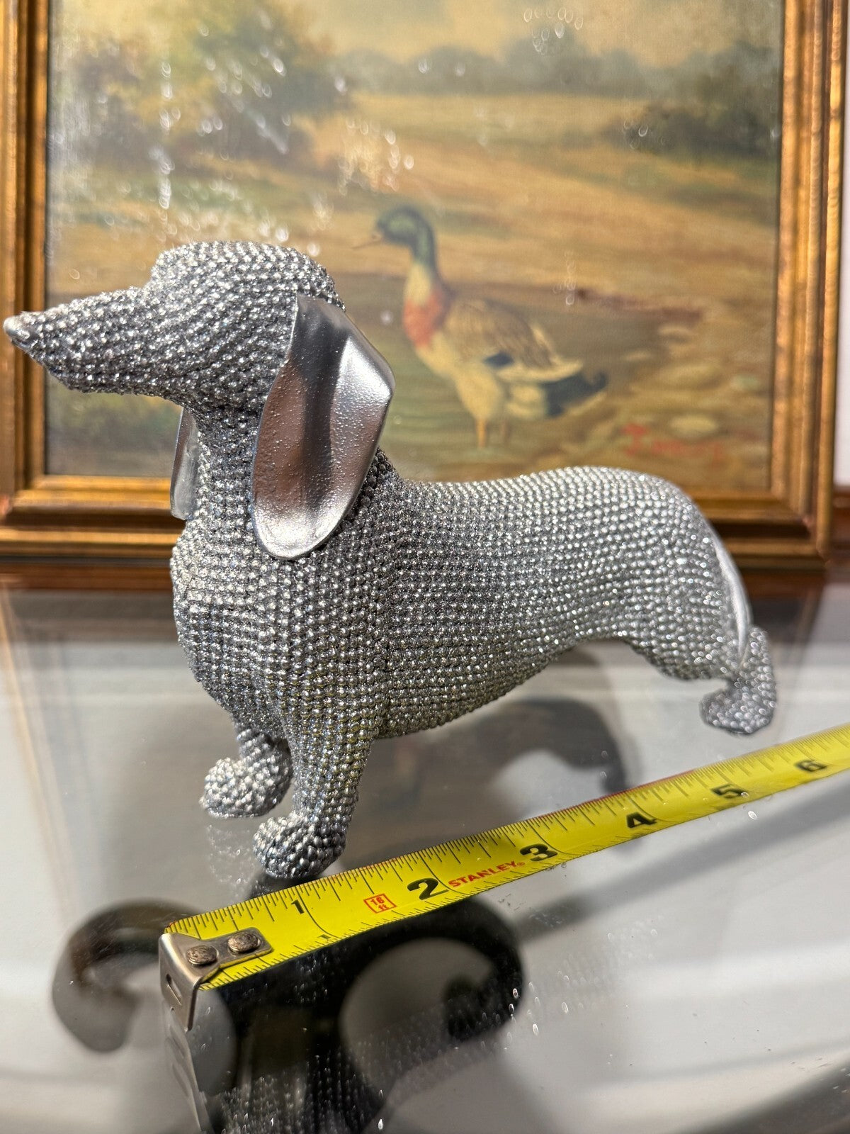 Elegant Silver  Beaded Dachshund Dog Figurine – Decorative Sculpture, 6 Long
