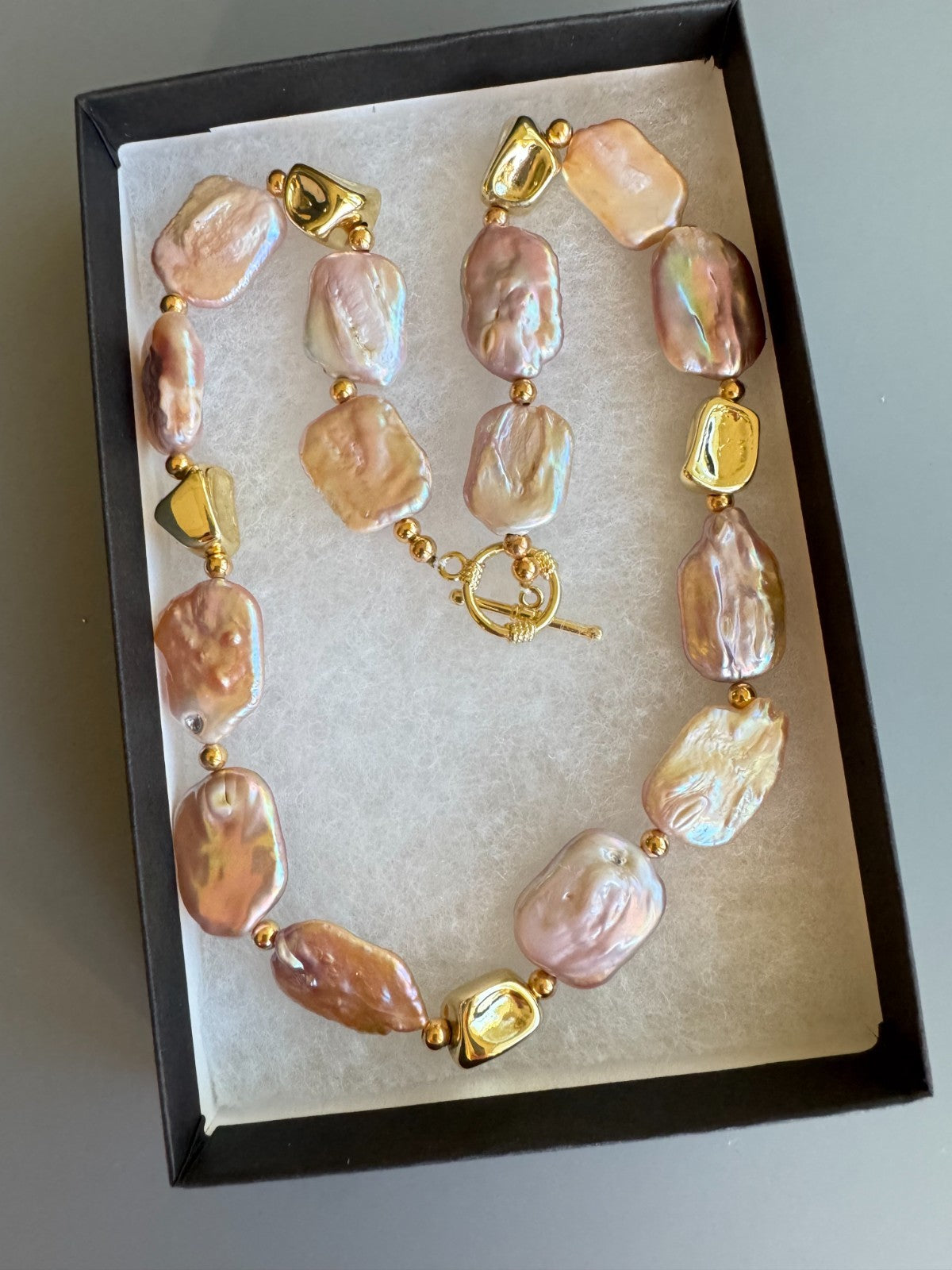 Nature  Freshwater Pearl Necklace with Gold-Tone Nugget Beads – 17” – Toggle Cla
