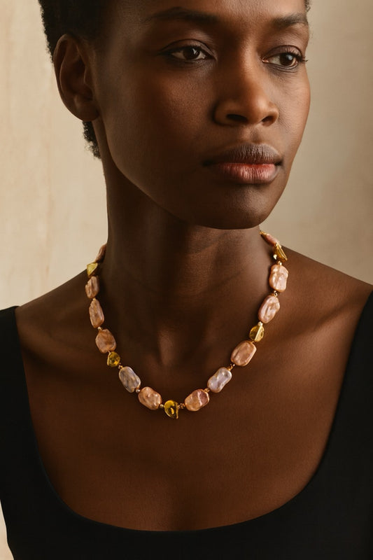 Nature  Freshwater Pearl Necklace with Gold-Tone Nugget Beads – 17” – Toggle Cla