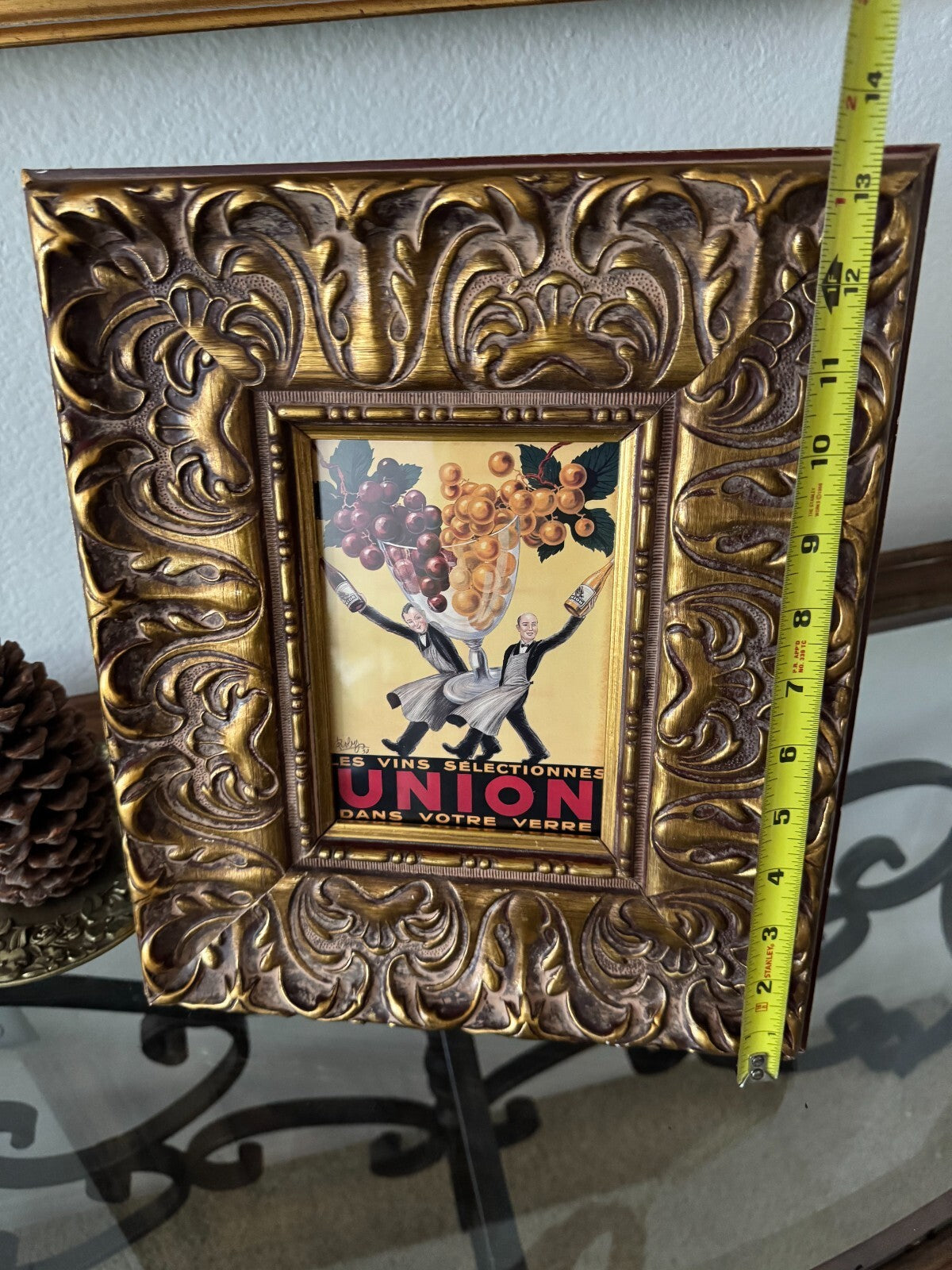 Vintage French Wine Art Print “Union” by Robys 1950 – Ornate Baroque Frame 13x11