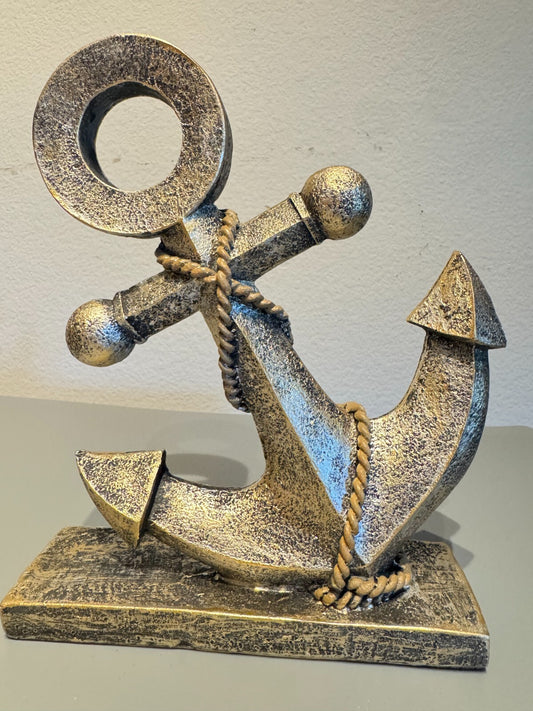 Nautical Anchor Resin Statue with Rope Accents – Coastal Home Décor