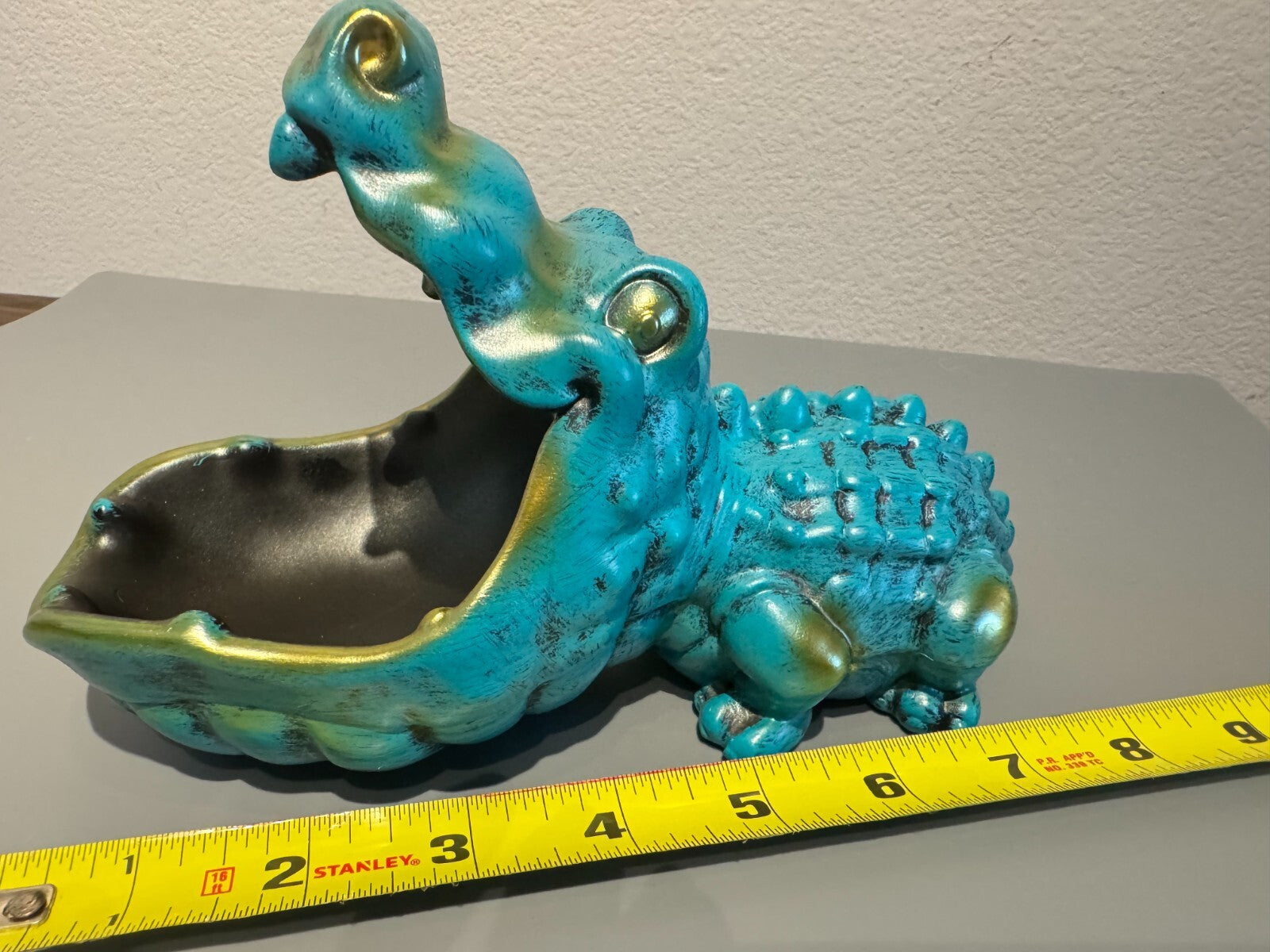 Turquoise and Gold Crocodile Storage Bowl - Unique Candy Dish or Key Holder
