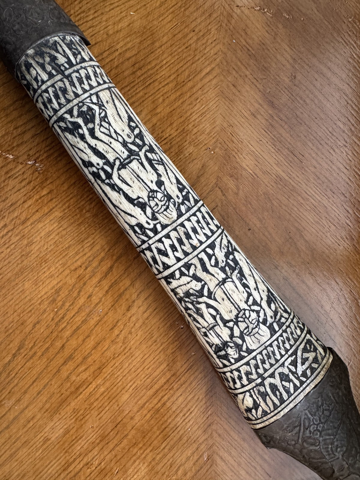 Antique Persian Ritual Atom (Atham) Dagger Ornate Scabbard & Etched Blade 19th C