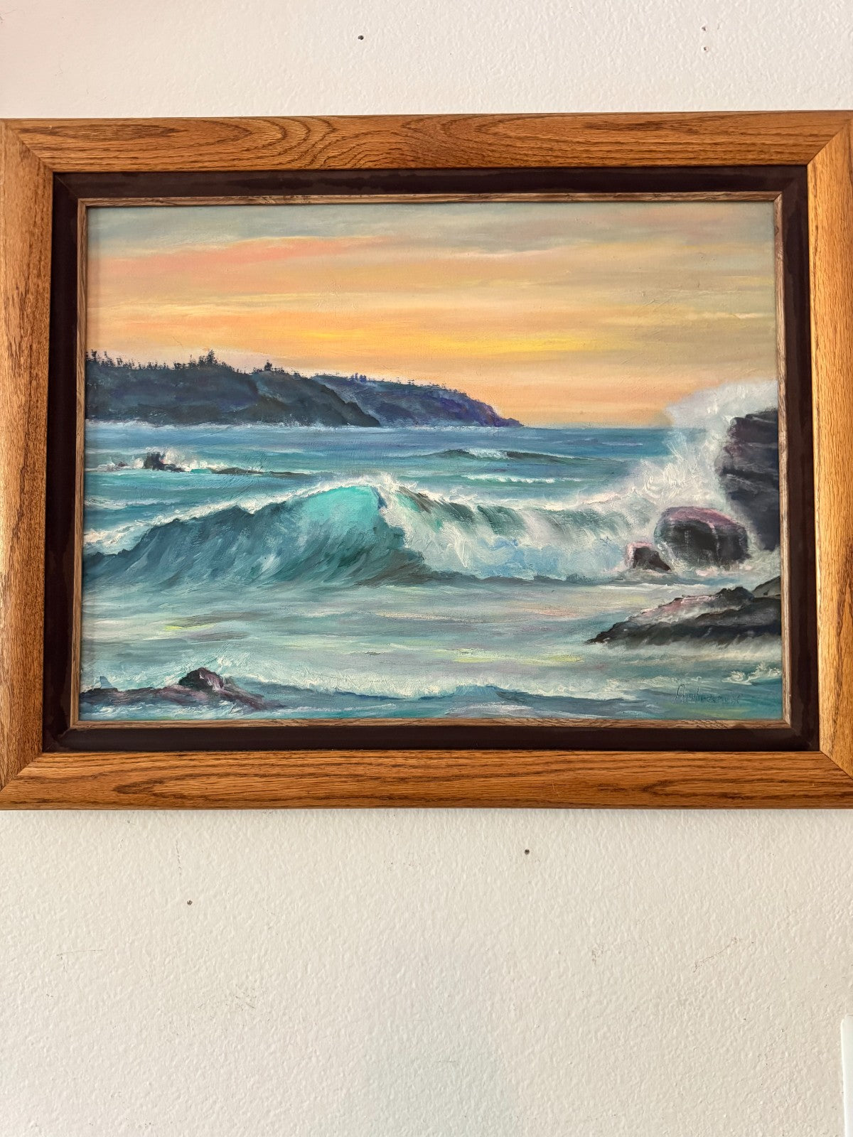 Original Seascape Oil Painting by Antranik Framed Ocean Sunset  Art 29x22