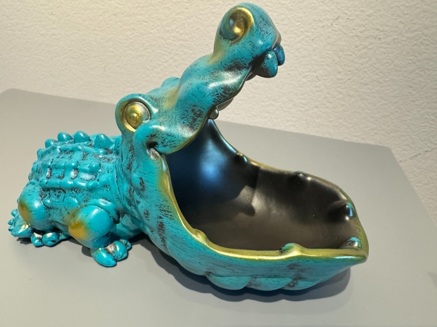 Turquoise and Gold Crocodile Storage Bowl - Unique Candy Dish or Key Holder