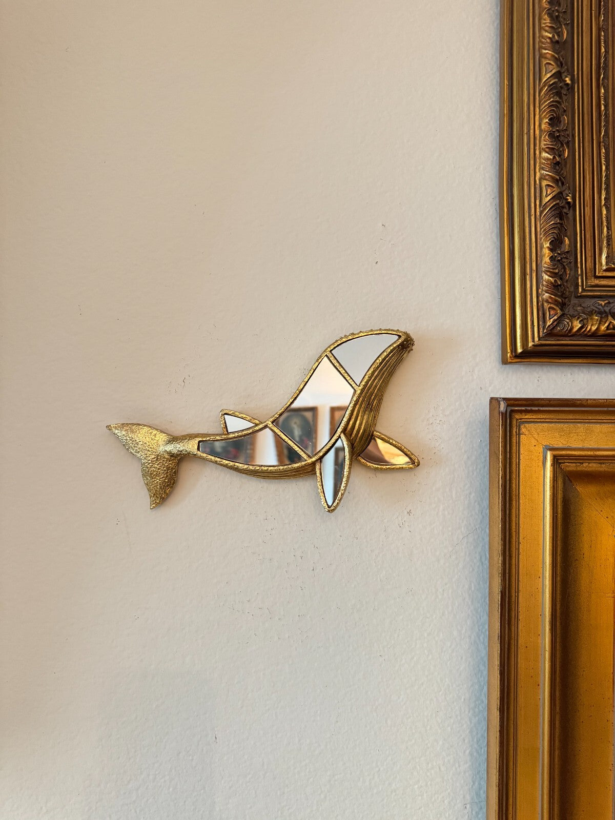Gold Whale Wall Mirror – 12” Decorative Resin Nautical Accent Piece