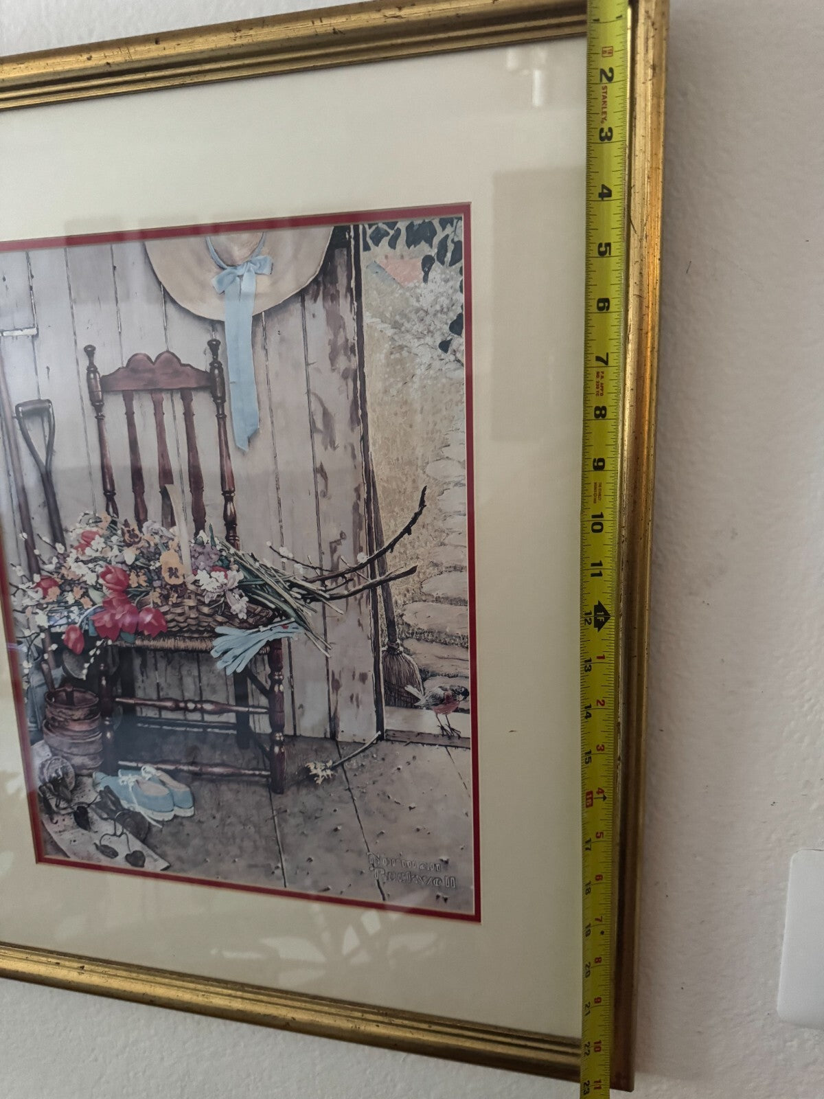 Framed Norman Rockwell II Print “Porch Scene with Flowers & Chair” 19x23 Vintage