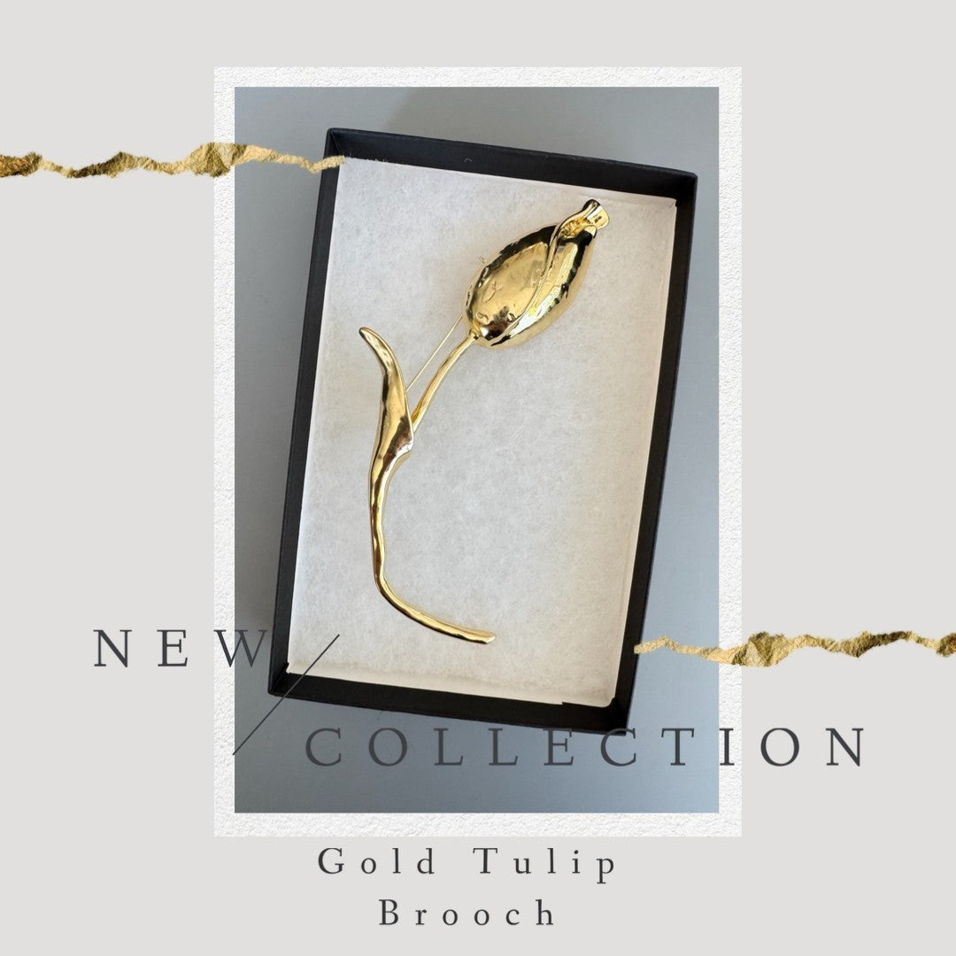Elegant Gold Tulip Flower Brooch – Large Statement Pin, Vintage-Inspired Jewelry