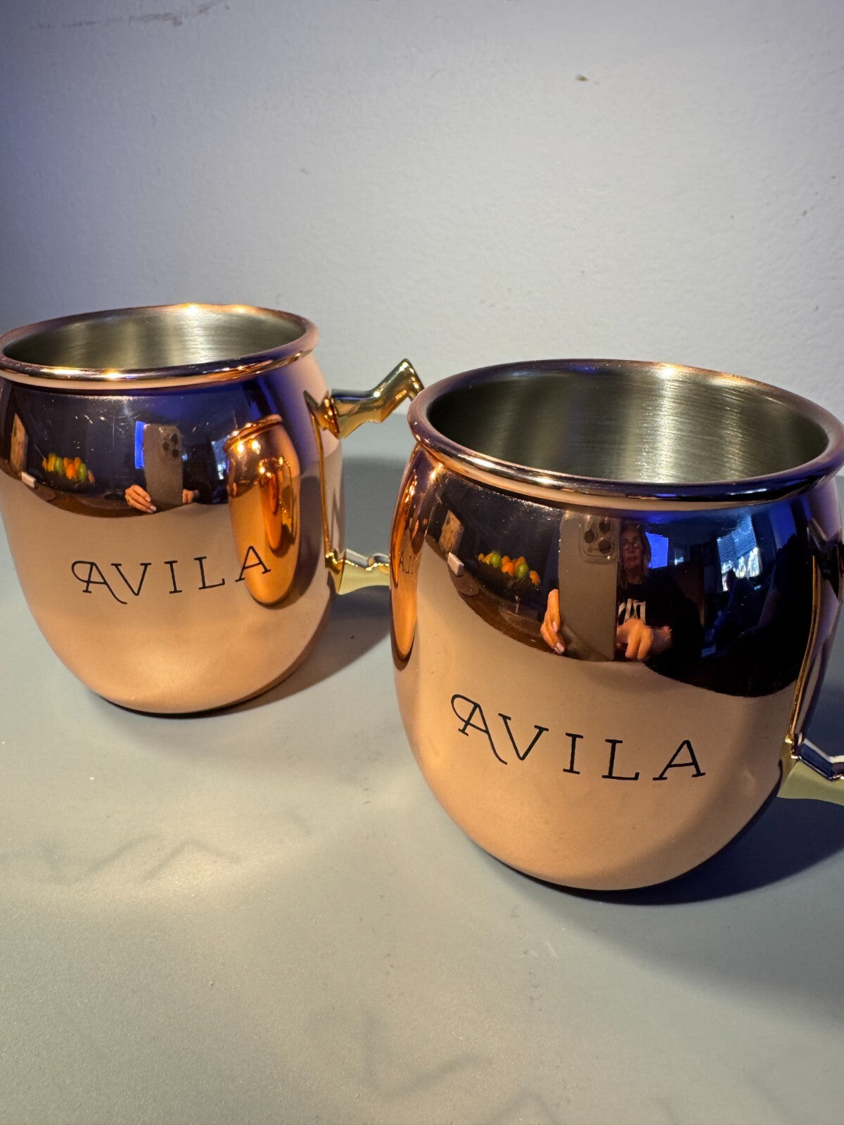 Set of 2 Avila Copper-Plated Moscow Mule Mugs - 16 oz, Stainless Steel Interior
