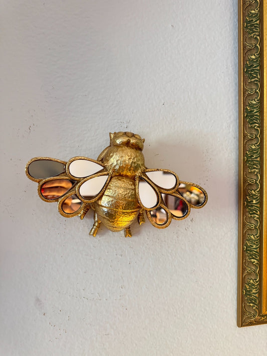 Golden Resin Bee Wall Decor with Mirror Wings –Creative Home Decor Insect Art,