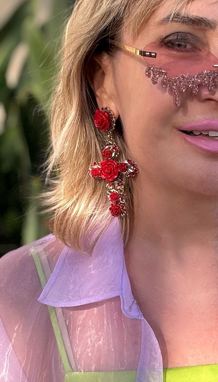 Roses Cross Earring| Fashion Vintage Accessory|  Pin Free Shipping 2-5 Days