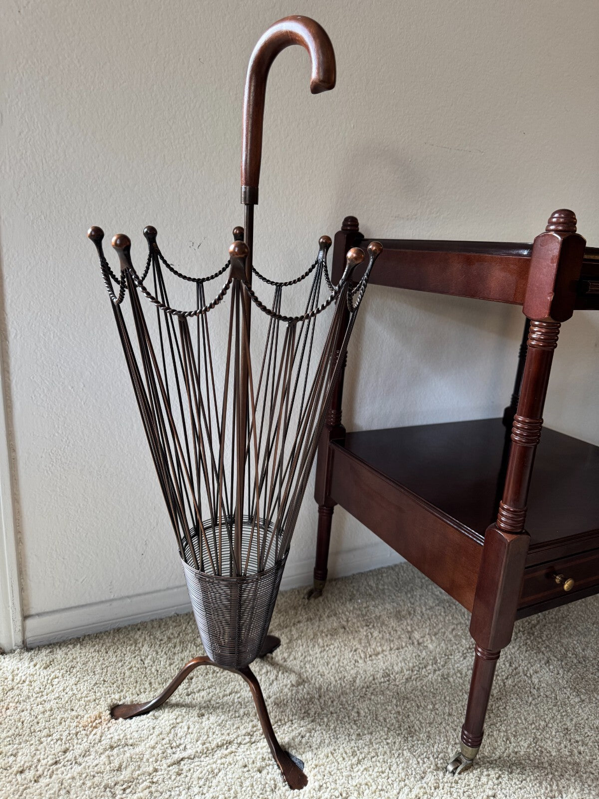 Umbrella Stand Hollywood Regency Style Wire&Metal Bronzed Finish