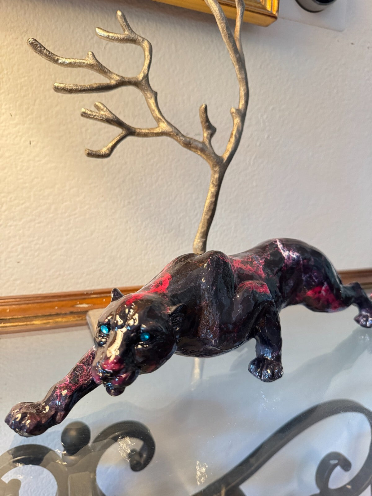 Handcrafted Black Panther Sculpture – Abstract Art Figurine with Black  & Pink
