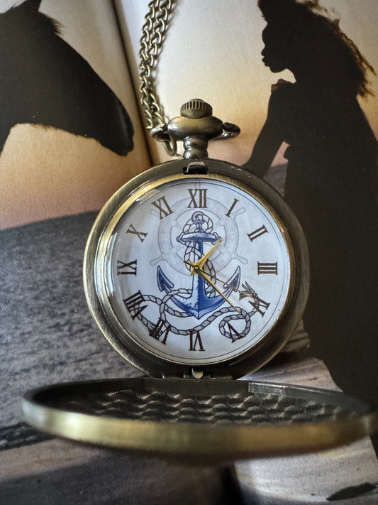 Nautical Pocket Watch with Anchor Design – Roman Numerals – Gift Box Included