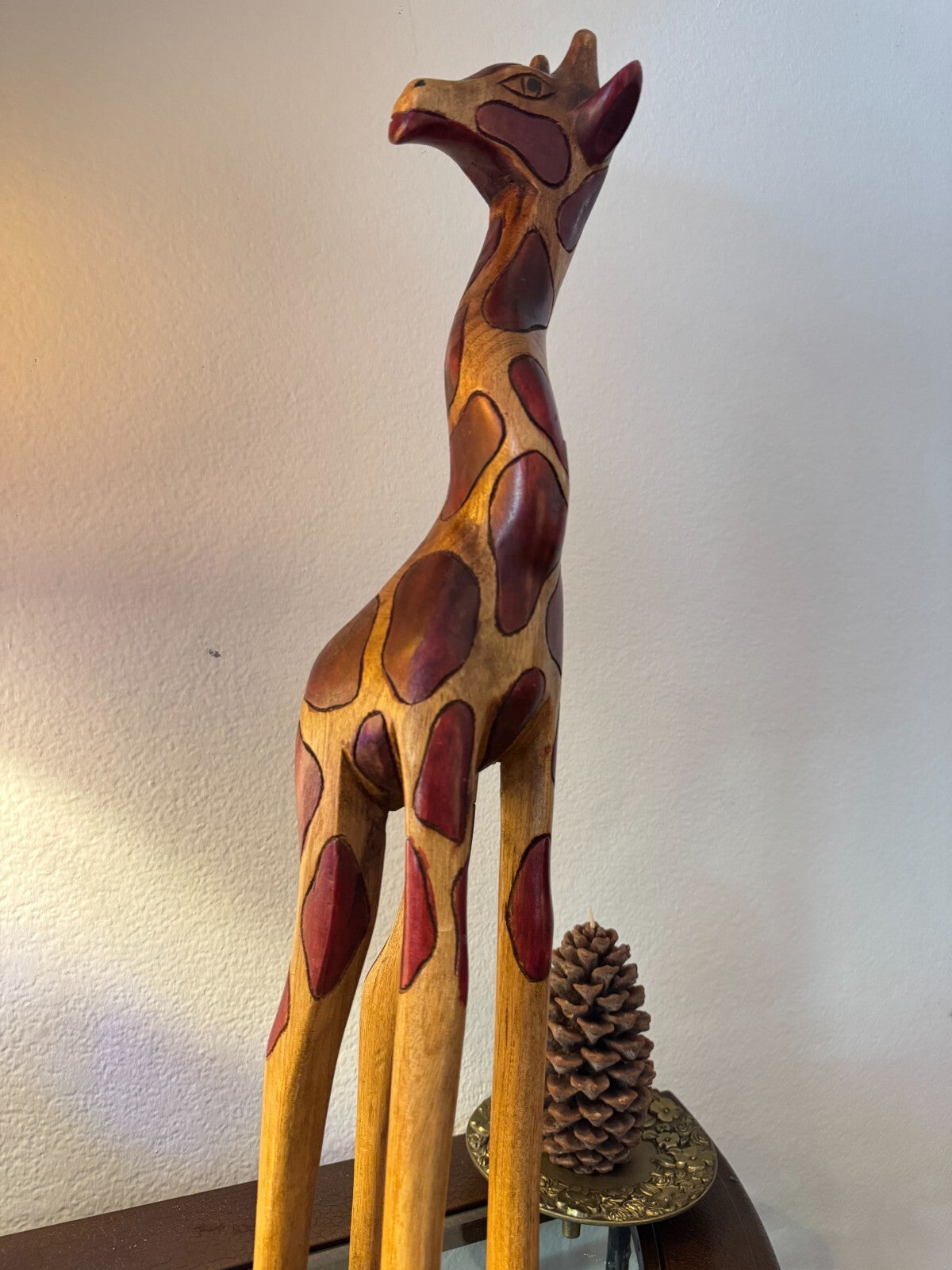 Hand-Carved Wooden Giraffe Sculpture  22 inchesTall African Tribal Art Decor,