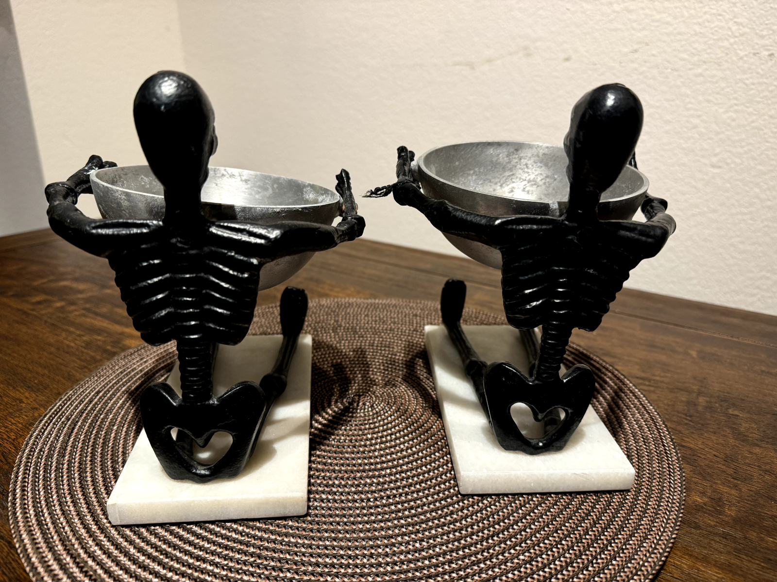 Unique Skeleton Metal Bowl Holders - Set of 2 - Decorative Tabletop Figurines