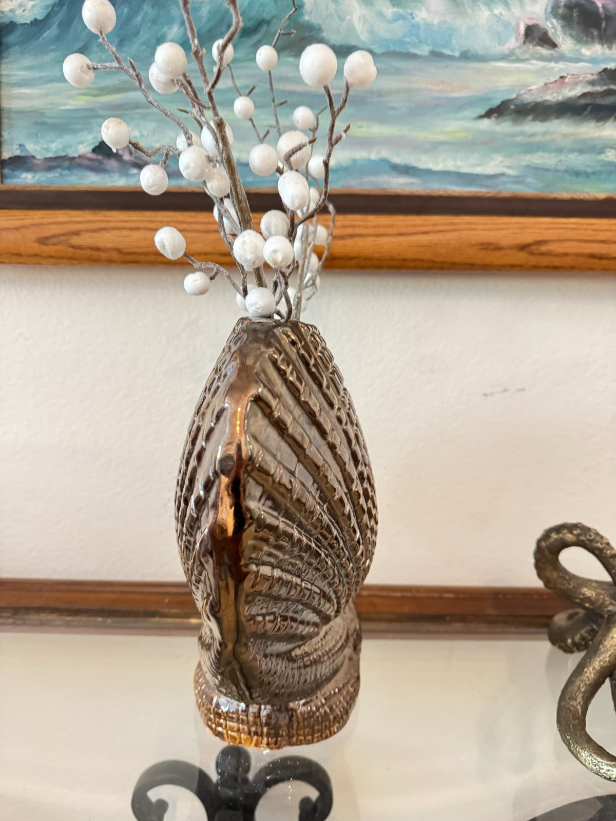 Ceramic Shell Vase Coastal Nautical Decor 10” Wide x 10” Tall